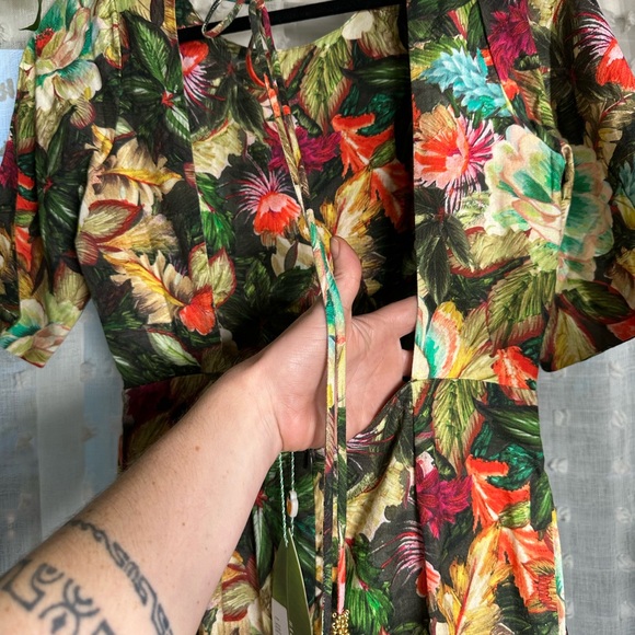 Farm Rio low back romper jungle flowers size M with beaded tassel ties! NWT! - Picture 9 of 12